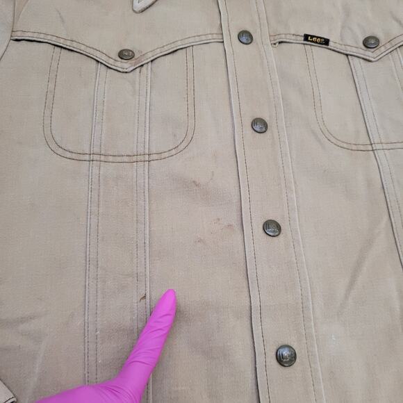 Vintage 60s Lee Snap Button Shirt XL 24x29 Khaki Brown USA - Picture 4 of 14